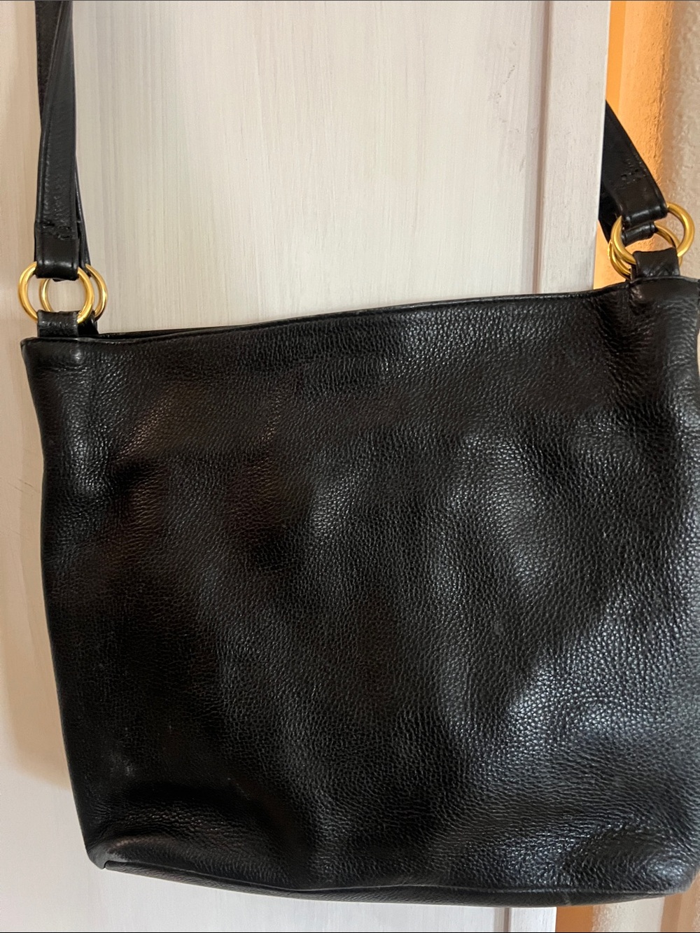 Stone Mountain Classic Black Leather Shoulder Bag with Gold Hardware